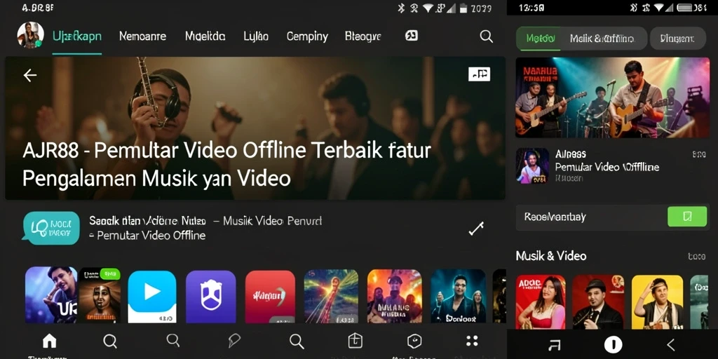 Antarmuka aplikasi AJR88 yang menampilkan fungsi Pemutar Video Offline.