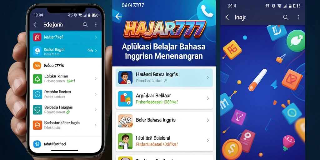 Tampilan antarmuka aplikasi HAJAR777 yang menarik untuk belajar Bahasa Inggris.