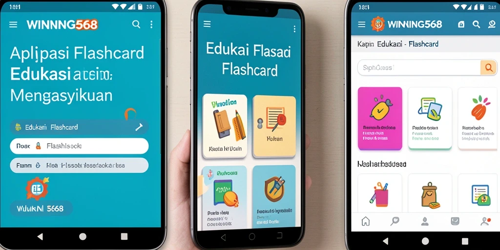 Antarmuka aplikasi WINNING568 yang menampilkan fungsi flashcard.